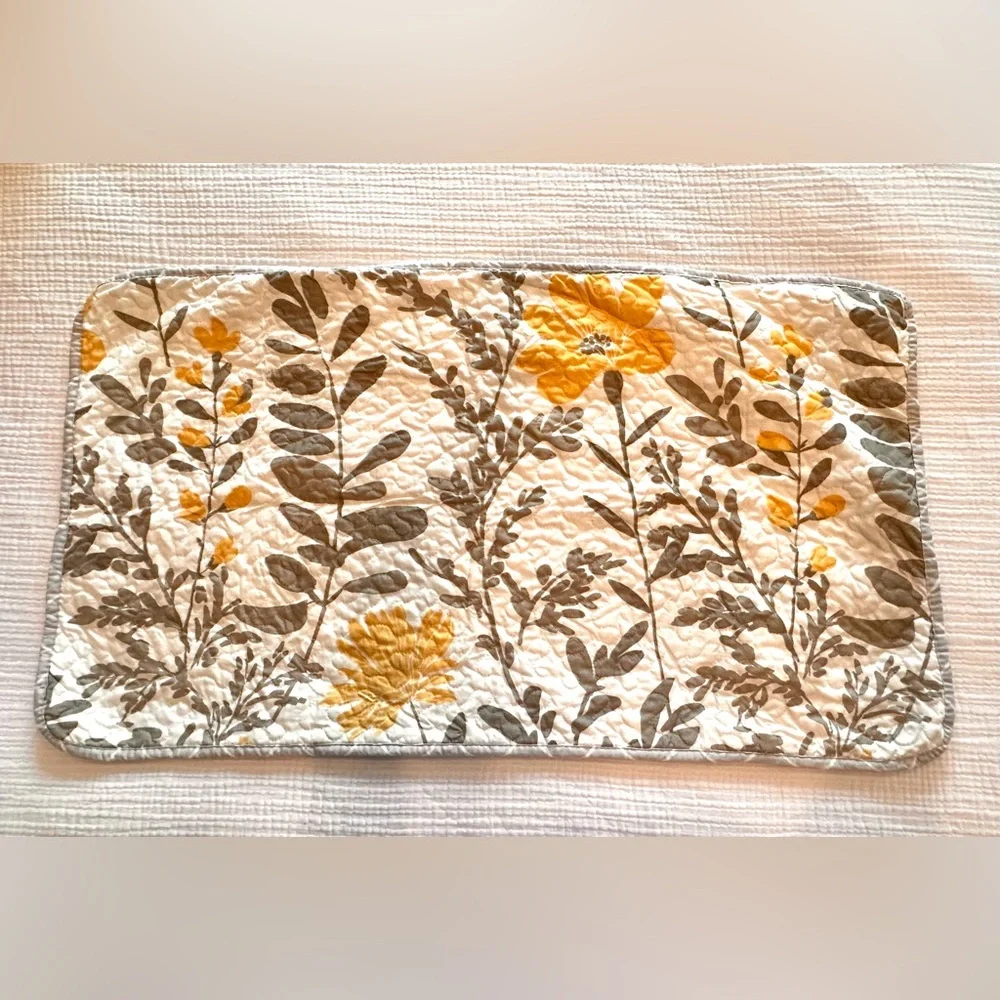 Quilted Floral Yellow/Gray/White King Pillow Sham Set 20x36